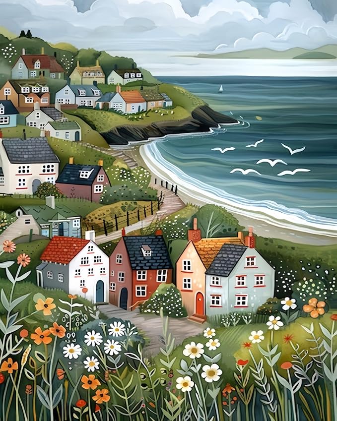 DOTSTART Paint by Numbers Kit for Adults Beginner,Peaceful Island by The Sea Adult Paint by Number Kits on Canvas,Painting by Numbers Easy Oil Painting,for Home Wall Decor15.7X19.7 Inch