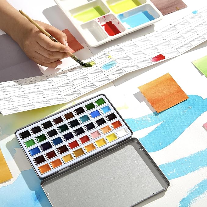 MEEDEN Professional Watercolor Paint Set: 40 Colors Semi-Moist Sets