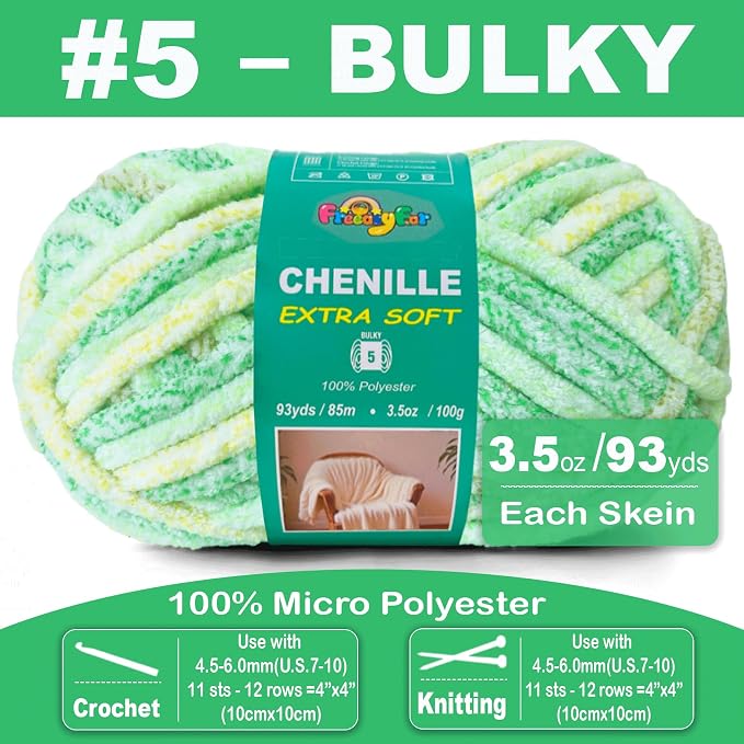 Super Soft Velvet Chenille Yarn for Crocheting and Knitting-Easy to Crochet-Bulky, 3.5oz/93yds of Each Skein-Chunky Plush Yarn for Hand Craft Blanket Ammigurumi DIY (Mint Breeze, 6 Pack)