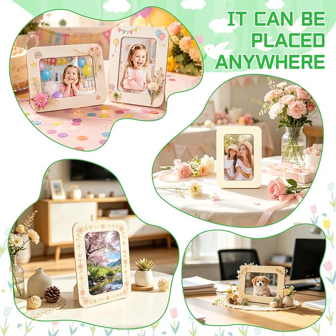 VOKOY 10 Pack Wooden Picture Frames for Crafts, DIY Wood Craft Picture Frames Bulk for 4" x 6" Photos,Unfinished Standing Photo Frames DIY Crafts Wood Decorate for Birthday Party Gifts
