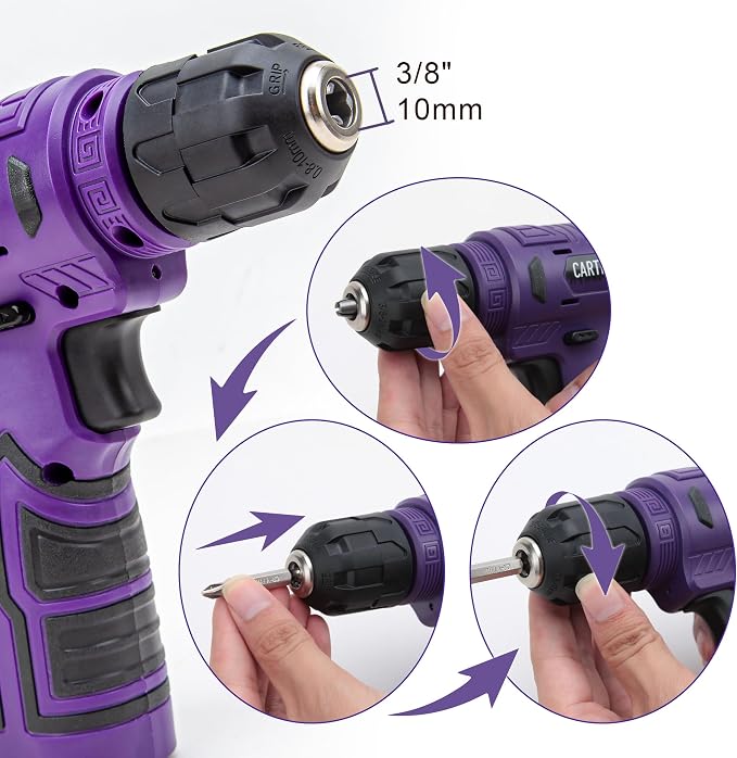 CARTMAN 150PCS 8V Cordless Drill Hand Tool Set, Purple Household Repair Kit | All-Inclusive Tool Assortment With 8V Drill, Great For Home Upkeep, DIY Crafting And Daily Household Fixes
