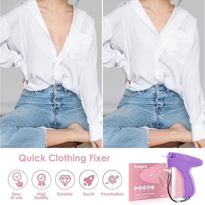 Stitch Gun for Clothes - Handheld Stitch Gun Quick Clothing Fixer - Tagging Gun - Includes 6 Needle, 1000 Black Fasteners & 1000 White Fasteners