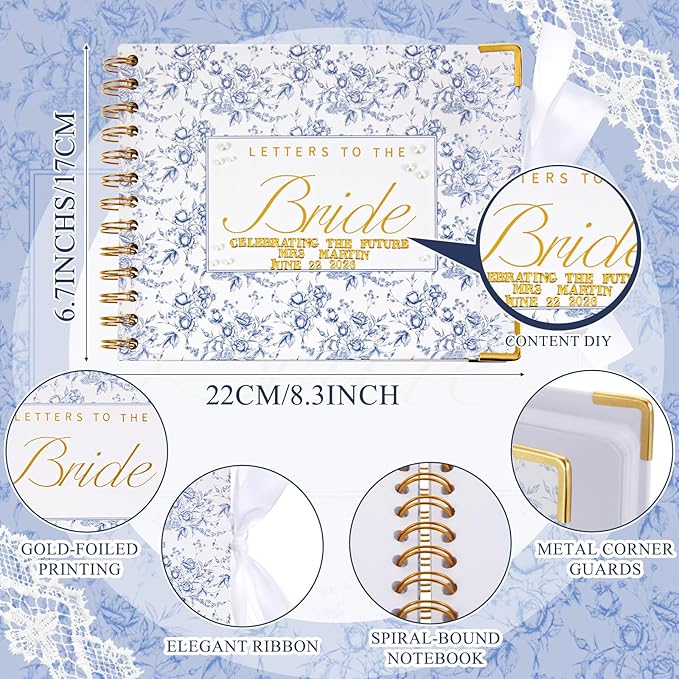 Letters to Bride Scrapbook,8.5 X 7 Inch,Floral,Blue