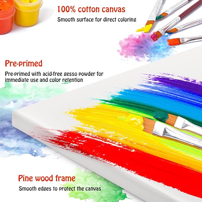 Stretched Canvas for Painting - 18x24 Inch/5 Canvas Value Pack - Triple Primer Acid Free 100% Cotton Blank Canvas for Painting Supplies Oil and Acrylic Pouring Art Watercolor