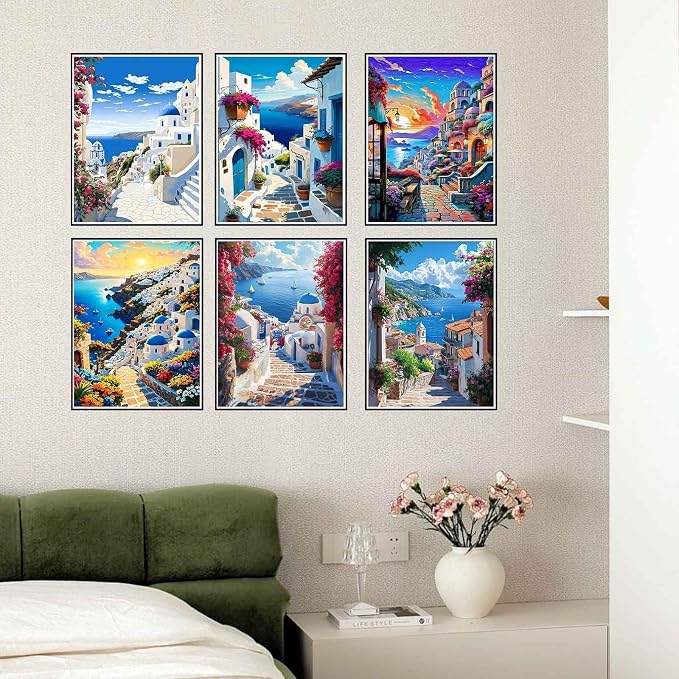Ycydilirab 6 Pack Diamond Art Kits for Adults,Seaside Scenery 5D Diamond Painting Kits for Adults, DIY Gem Painting Perfect for Gifts and Home Wall Decor 10x12inch