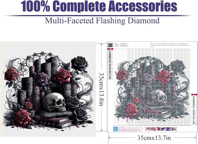 Gothic Diamond Art Kits for Adults,Skull Book Diamond Painting Kits 14X14In