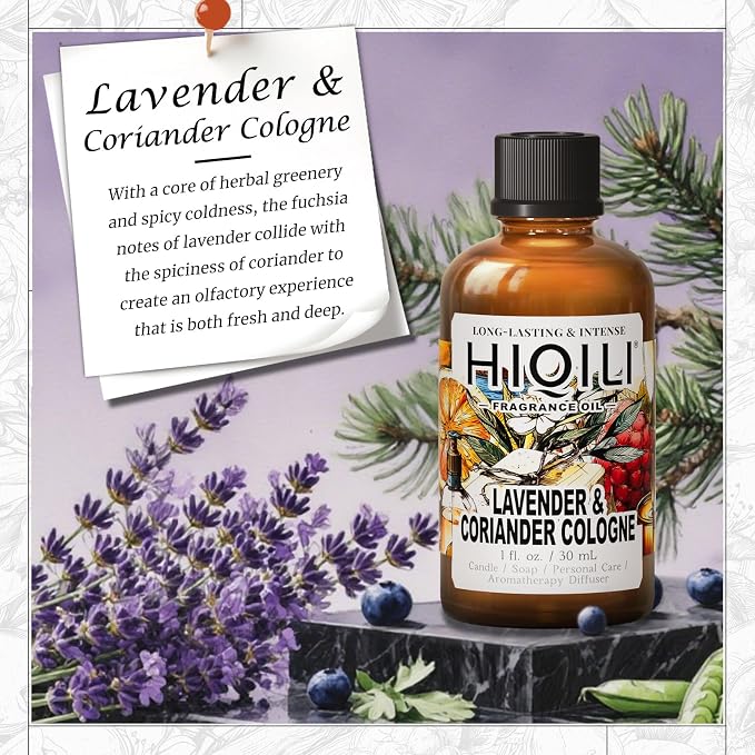 HIQILI Lavender & Coriander Cologne Oil for Diffuser, Candle & Soap