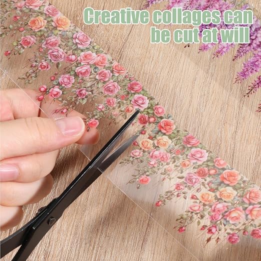 Floral Washi Tape 3 Rolls Set Self-Adhesive PET Flower Stickers Decorative Rose Vine Tape for Journaling Scrapbook Crafts Gift Wrapping
