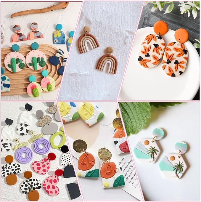 Fesorsi 782 Pcs Clay Earring Making Kit, 49 Polymer Clay Molds Stainless Steel, Polymer Clay Tools with 8 Circle Cutters, 1 Clay Letter Stamps and 710 Pcs Earring Accessories for DIY Jewelry