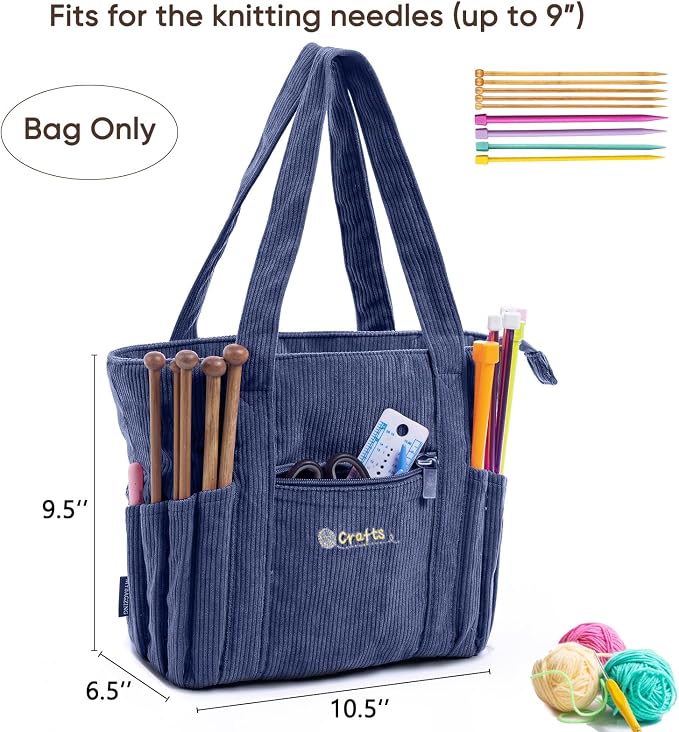 MYBAGZING Crochet Bag and Tote - Corduroy Yarn Bag - Yarn Holder for Crocheting - Crochet Storage Bag for Crochet Hooks, Crochet Accessories, Knitting Bag for Crochet Lovers, Mother's Day Gift