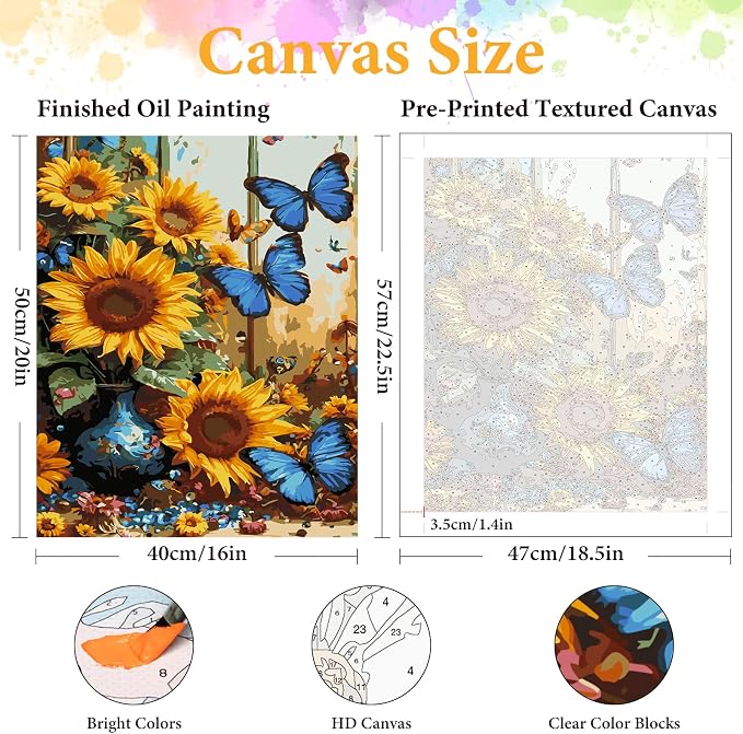 Paint by Numbers Kit for Adults, Sunflower & Butterfly Design, 16x20 Inch