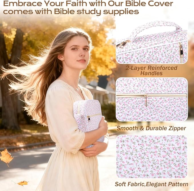 XKDOUS Bible Cover Case for Women Bible Bag Journaling Kit w/Study Supplies