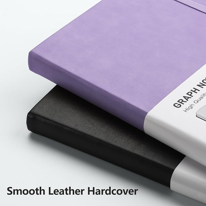 RETTACY Graph Grid Paper Notebook, 192 Pages, A5 Size (5.7'' x 8.3'') | 5 Squares per Inch, Leather Hardcover, 100 GSM Thick Paper, for School, Students, Math, Engineering (Purple)