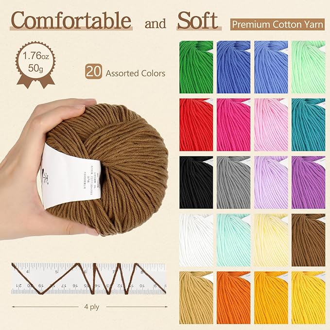 Katech 20 Skeins Cotton Yarn for Crocheting-Crochet Yarn Set-(Color A) | 55% Cotton 45% Acrylic#3 DK (Light)-Super Soft Milk Cotton Yarn-Great Crochet and Knitting Starter Kit for Colorful Craft