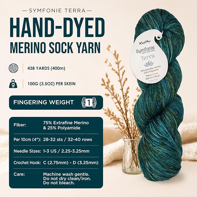 KnitPro Symfonie Fingering Weight Merino Wool Yarn 100g, Gulf Coast