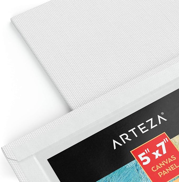 Arteza Canvas Boards for Painting, Pack of 14, 5 x 7 Inches, Blank White Canvas Panels, 100% Cotton, 12.3 oz Gesso-Primed, Art Supplies for Acrylic Pouring and Oil Painting