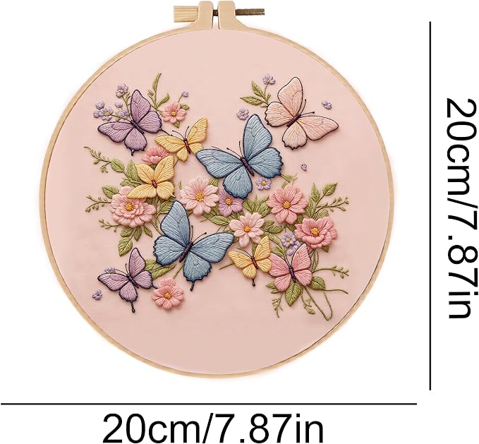 Embroidery Kit for Beginners & Adults Starter Kit, Cross Stitch Kits,DIY Hand Embroidery Needlepoint Set with Hoop, Pre-Printed Fabric, Threads and Instructions (Butterfly)