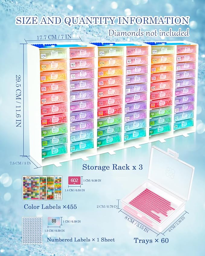 Foreveryoung 3-in-1 Diamond Art Tray Set, Container, Trays & Rack, 60 PCS