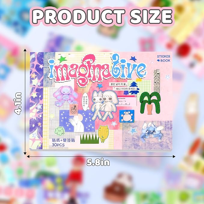Tmtains 30 Sheets Kawaii Japanese Sticker Book Manga Books Style Writable Note Sticker Glitter Sand Aesthetic Japanese Korean Stickers Book for Adults Scrapbooking Notebook Supplies (Wonderful Ideas)
