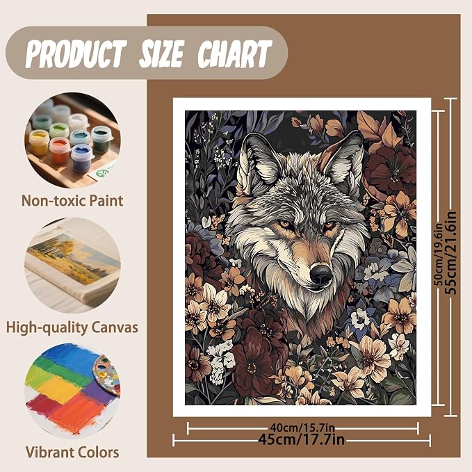 XTCIXAL Paint by Numbers Kit for Adults, Wolf, 16X20 Inch | DIY Paint by Number for Adults Beginner, High-Definition Color Canvas, Stress Relief, Home Wall Decor, Gifts, Unframed