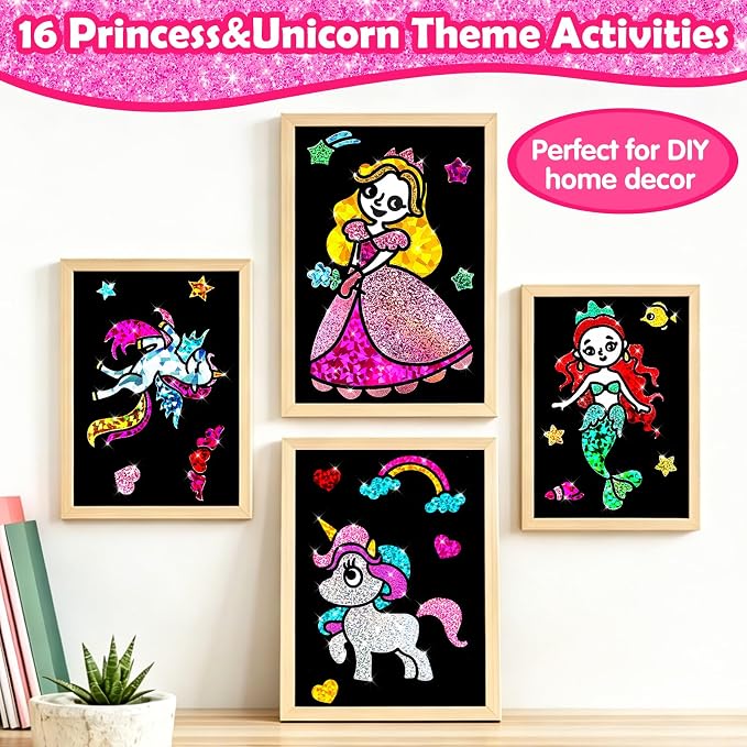 FUNNYB&G Foil Art Craft Kit for Kids, Sparkly Birthday Gift Toy for Girls | No Mess, Kids Ages 4-10 Create Sparkling Artwork, A Creative Gift for Birthdays, Holidays, Travel Activities,Screen-Free Fun