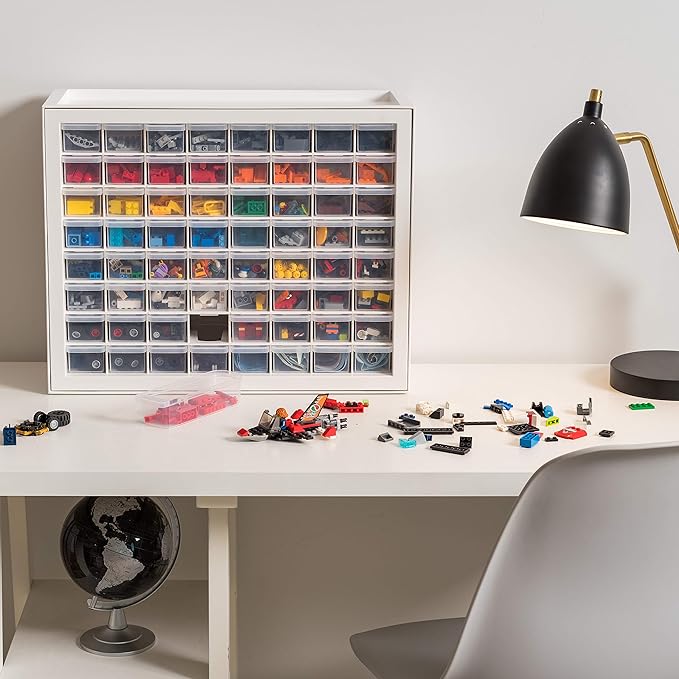 IRIS USA 64-Drawer Screw Organizer, Hardware Storage, Made in USA, White | Wall mountable, Stackable, Art & Craft Supplies, Beads, Gem Stones, Building Bricks, Garage Tool Storage