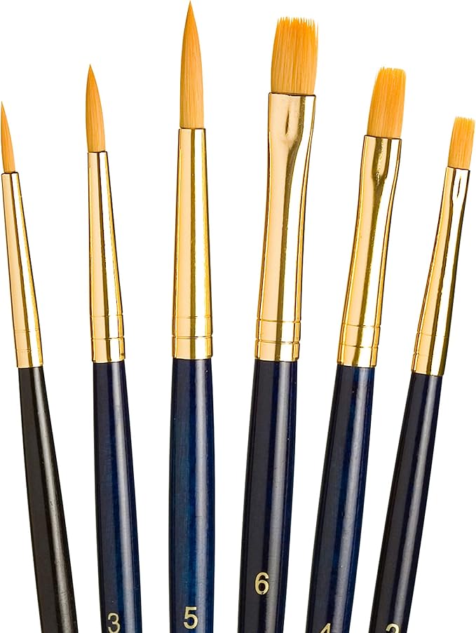 Princeton Real Value, Series 9100, Paint Brush Sets for Acrylic, Oil & Watercolor Painting, Syn-Gold Taklon (Rnd 1, 3, 5, Shader 2, 4, 6)