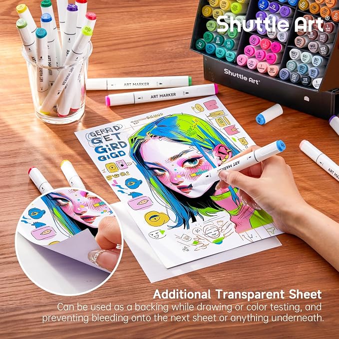 Shuttle Art Brush Tip Alcohol Markers, Dual Tip Brush & Fine Tip Art Marker Set, 89 Colors Marker Pens with Organized Case Perfect for Illustration Kids Students Adults Coloring Sketching