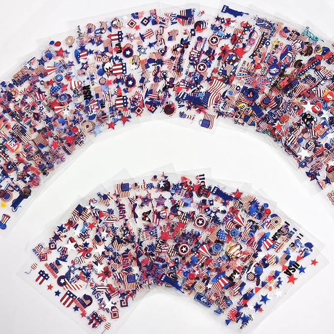 30 Sheets 4th of July Nail Stickers for Nail Art Independence Day Nails Art Stickers 3D Self Adhesive American Flag Stars Letters Fireworks Nails Decals Fourth of July Design Sticker for Women