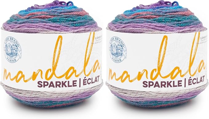Lion Brand Yarn Mandala Sparkle, Multicolor Yarn for Knitting, Crochet and Crafting, Pyxis, 2 Pack