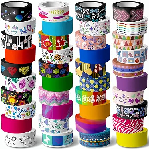 KUNMINGER 40 Rolls Washi Tape Set - 15 mm Wide Colored Decorative Tape for DIY Crafts, Junk Journal Supplies, Scrapbooking Supplies, Bullet Journals, Planners, Party Decorations