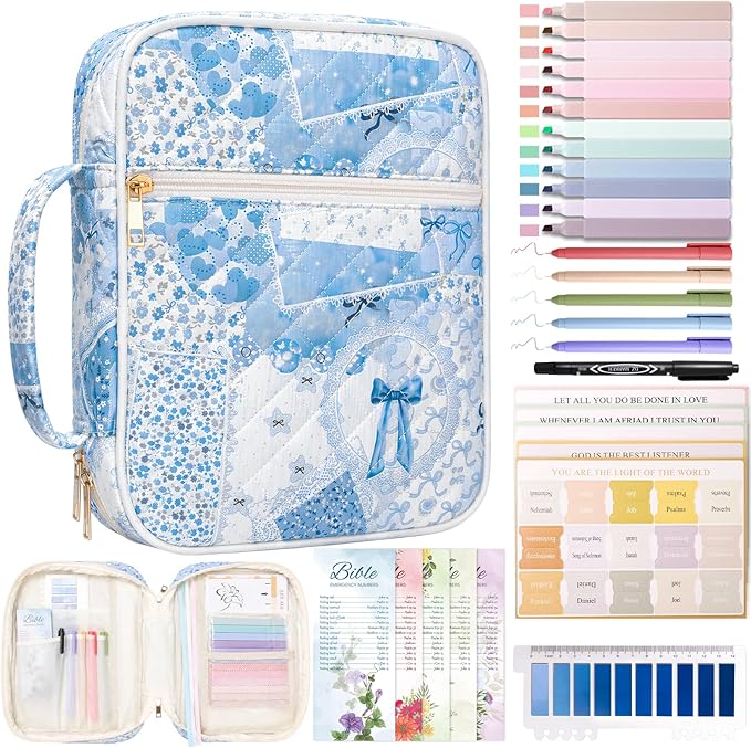 XKDOUS Bible Cover Case for Women Bible Bag Journaling Kit w/Study Supplies