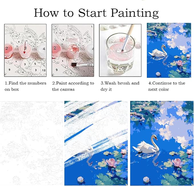 ZRIZQ Paint by Numbers Kit for Adults Beginner Animal,Swan,16x20 | Full set with wooden brushes,rolled canvas,rich paints.Calming activity.Beginner friendly.Just open and paint.