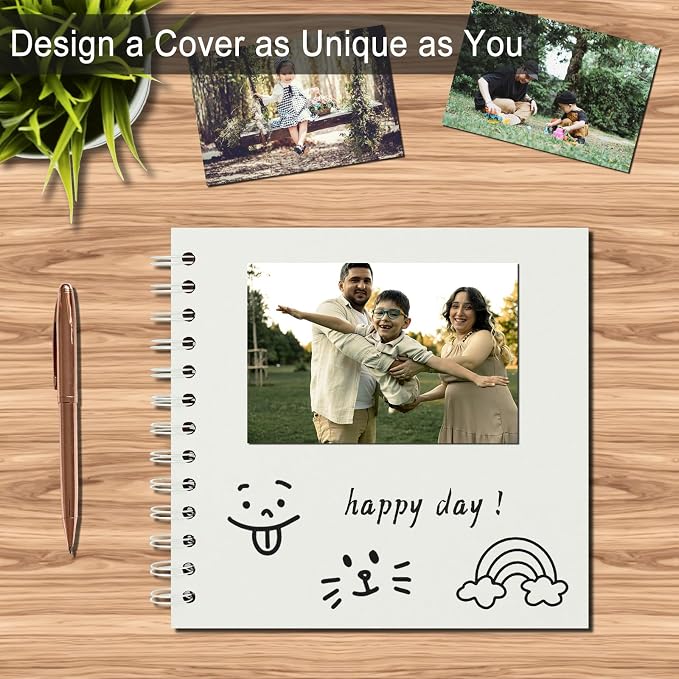 DIY Scrapbook Album 8x8 Inch, Hardcover Kraft Paper Scrap Book Photo Album, Blank Page Memory Scrap Book for DIY Crafts, Traveling, Wedding, Anniversary, Birthday, 40 Pages (20 Sheets), Cream