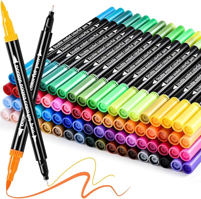 72 Colors Dual Tip Color markers, Fine & Brush Tip Markers Pens for Adult Coloring Book, Dual Watercolor Marker Pens, Art Drawing Supplies Marker s Kit for Calligraphy, Illustrations, DIY Crafts