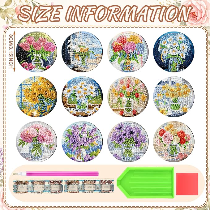Zonon 12 Pcs Wildflower Bouquet Diamond Art Refrigerator Magnets | Flowers Diamond Painting Kits for Adults,Floral Magnet Stickers,Lavender Sunflower Daisy Crystal Art Ornaments,DIY Craft Gift
