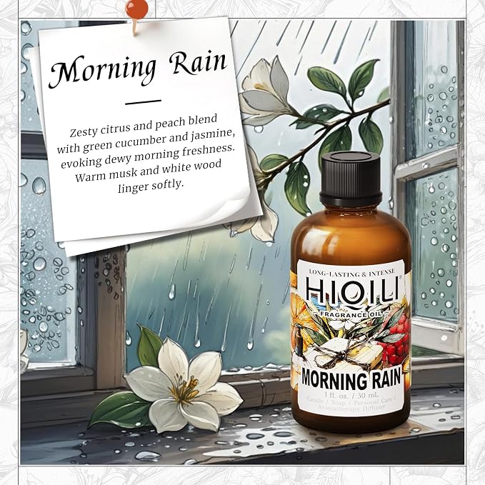 HIQILI Morning Rain Fragrance Oil for Soap, Candle & Hair Conditioner Making, Fresh Scent for Home, Car Diffuser - 1.0 Fl Oz(Pack of 1)