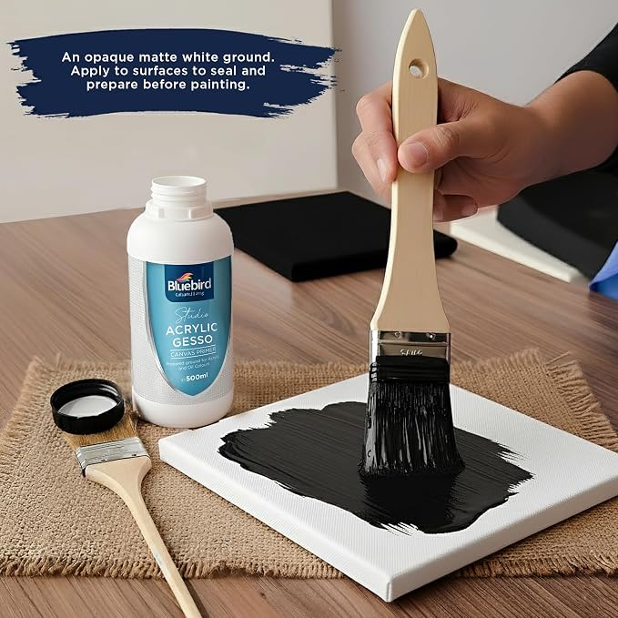 BLUEBIRD Studio Acrylic Gesso - Liquid Gesso Primer for Arylic Painting, Surface Prep Medium (Black, 16.9 Fl Oz)