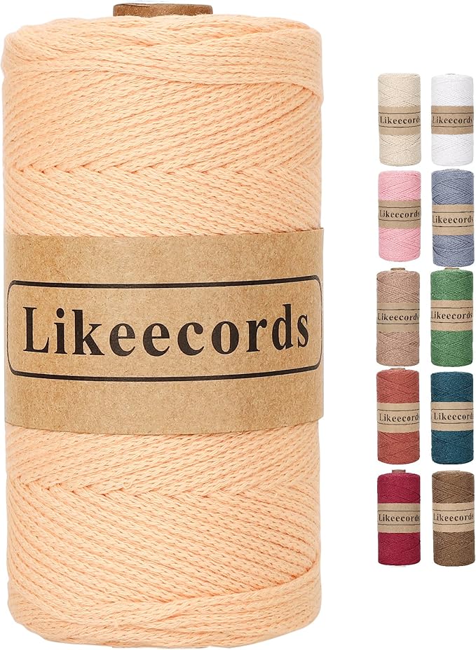 Likeecords 100% Cotton Crochet Bag Cord 2mm 170m Macrame Cord 2mm Crochet Thread Macrame Rope Gift for Knitter （Pink-Orange）