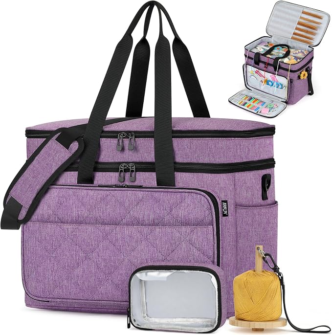 Crochet Organizer Bag with Yarn Holder, Large Yarn Storage for Accessories