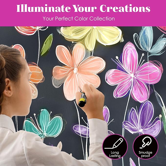 Loddie Doddie Liquid Chalk Markers, Chalkboard Markers, Dual Tips, 8 Pack | Classroom & Office Labels, Glass Markers for Windows, Non-Toxic Low Odor, Vivid Colors, Chalk Markers for Blackboard