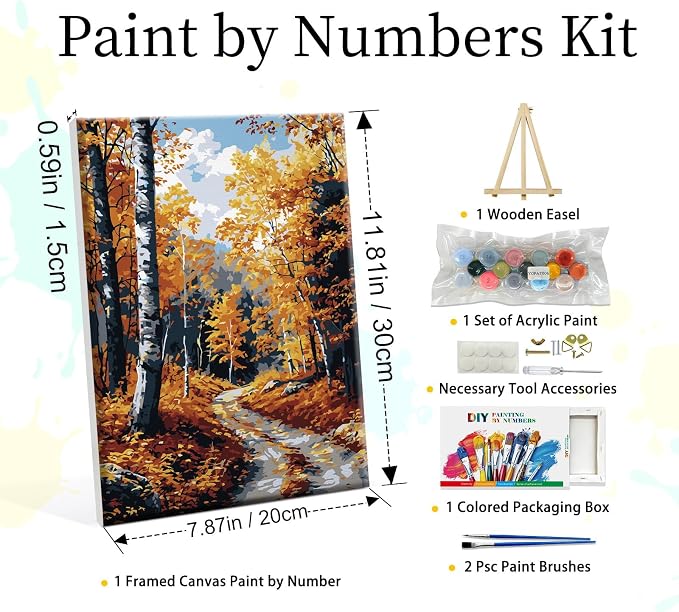 YOYA Framed Paint by Numbers Kit for Adults, Fall Forest, 8x12 Inch