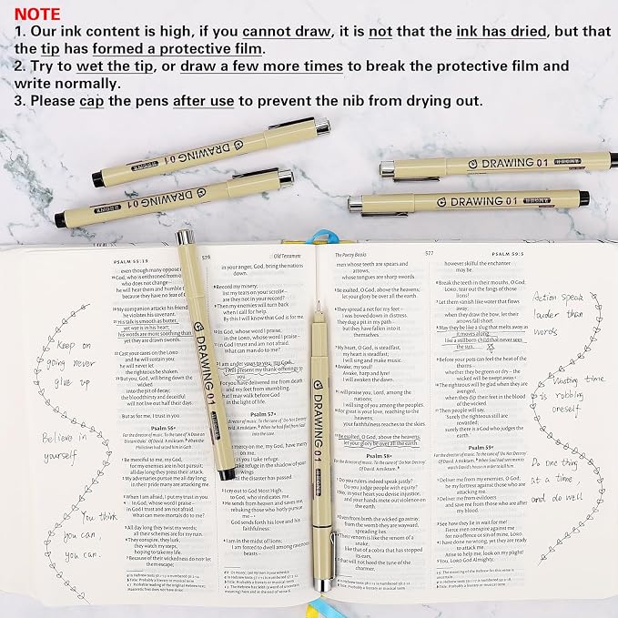 Muchcute Extra Fine Point Writing Pens,6 Black 0.25mm Smooth No Bleed Bible | Ultra Thin Annotation Pen Journaling Bible Study Supplies, Waterproof 01 Micro Line Tip Fineliner Gel Felt Ink Markers Stuff