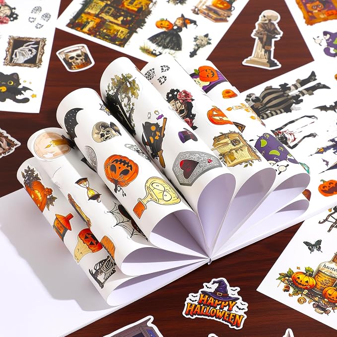 400+ Pcs Vintage Gothic Halloween Sticker Book, Witch Pumpkin Decorative Stickers for Junk Journal Supplies Art Scrapbooking DIY Crafts Halloween Games Party Gifts for Teens Adults Craft Lovers