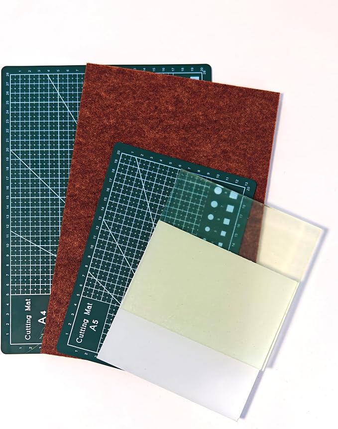5 Pcs Leather Punch Pads Set， A4+A5 Self Healing Cutting Mats, 15x15cm Rubber And PP Punching Pads, Brown Sound Absorbing Pad, DIY Craft Tools for Leatherworking, Sewing, Quilting