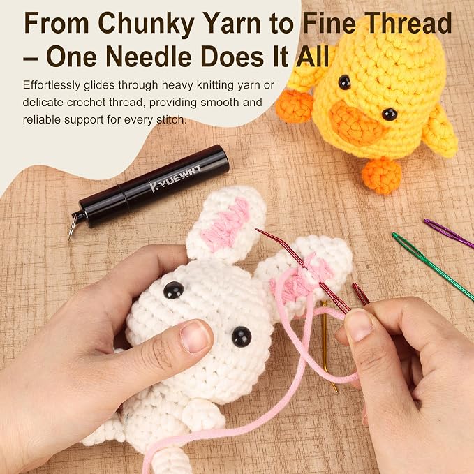Premium Tapestry Needle & Weaving Needle Set for Crochet, Anodized 6063 Aluminum Bent Tip Yarn Needles with Portable Storage Tube for Crochet Finishing, Amigurumi & Knitting (Pack of 2)