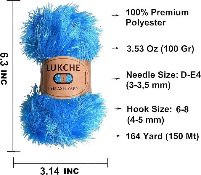 Eyelash Fun Fur Yarn Premium 100% Polyester 164 Yds (150 Mt), 3.53 Oz (100 Gr) Colorful Crochet Yarn Dıy Hand Knitting. (Turquoise, 1 Skein)
