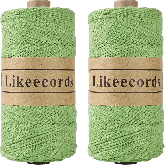 Likeecords 100% Cotton Rope Crochet Yarn Bag Cord 2mm 350Yards Braided Macrame Cord Macrame Rope Crochet Thread Gift for Knitter (Green)