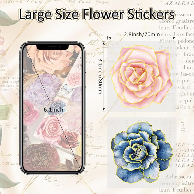 emmoolife Pressed Flower Stickers Set (100 PCS) Large Dried Flowers Themed Resin Sticker Decals Floral Botanical Journaling Stickers for Scrapbook Supplies Bullet Junk Journal Bottles Planner Laptops