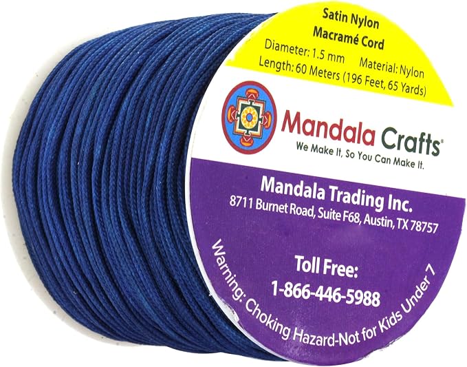 Mandala Crafts 1.5mm Navy Blue Rattail Nylon Satin Cord for Jewelry Making